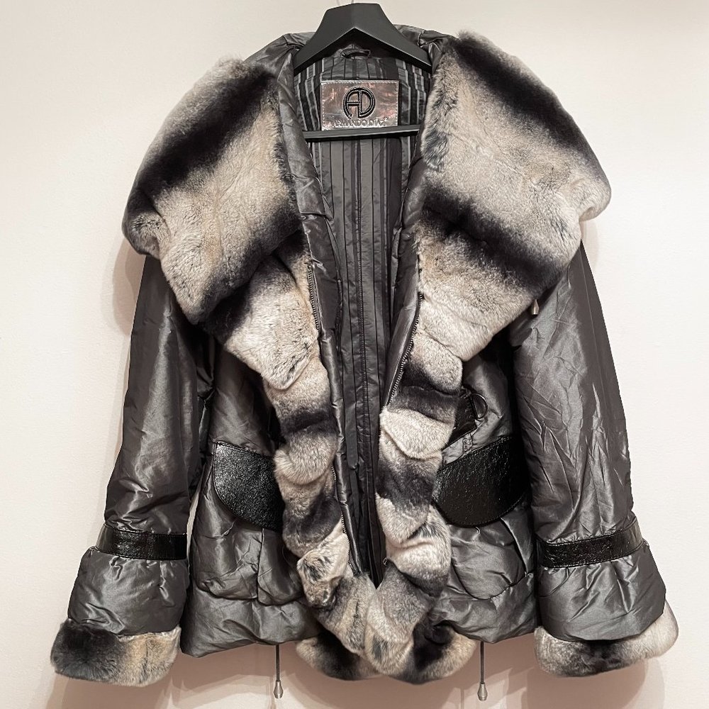 Armando Diaz Chinchilla - Trimmed Jacket - Dark Silver - Size XL - NEW